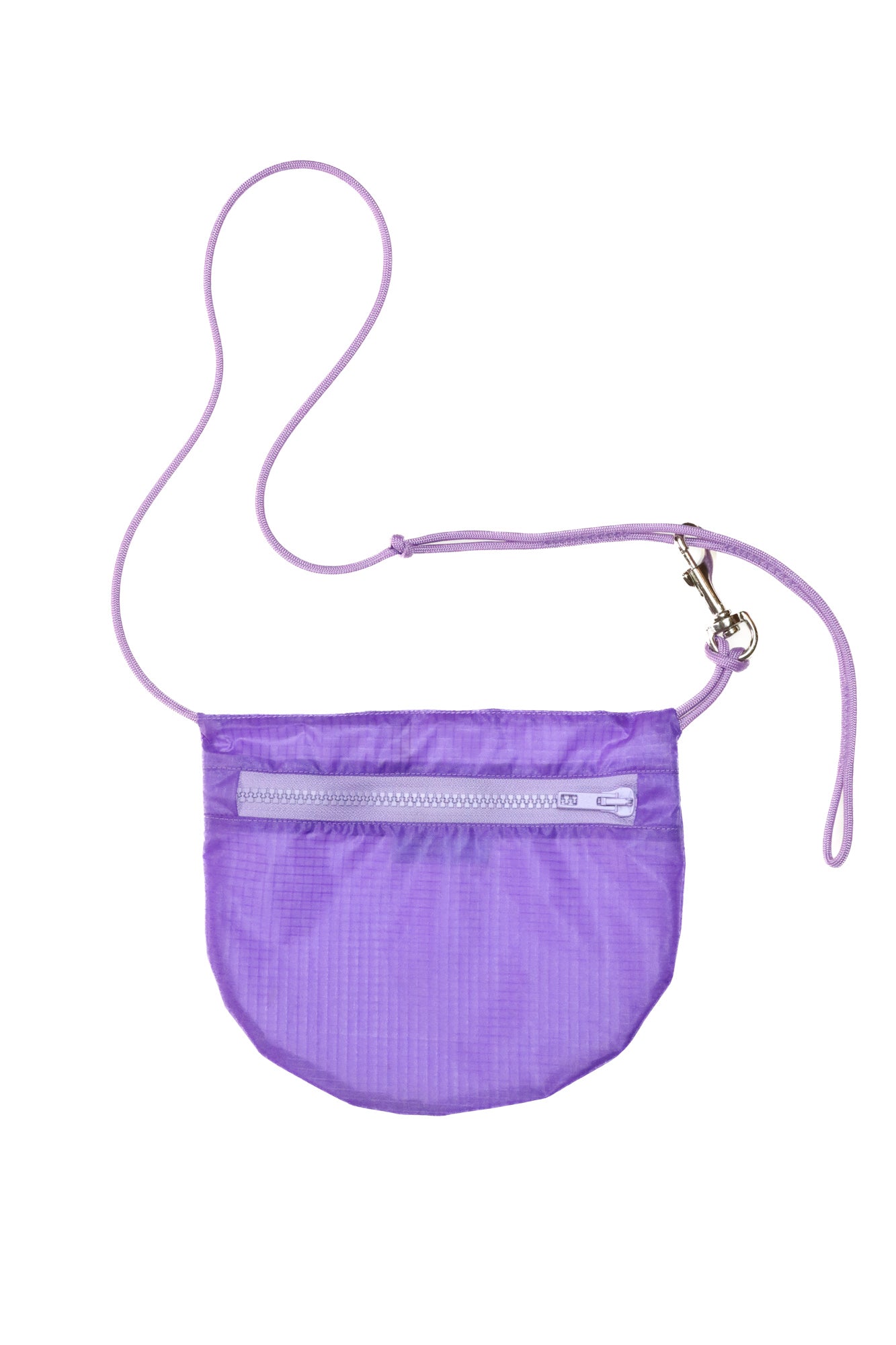 Flat lay crossbody bag in lavender made from recycled rip stop nylon
