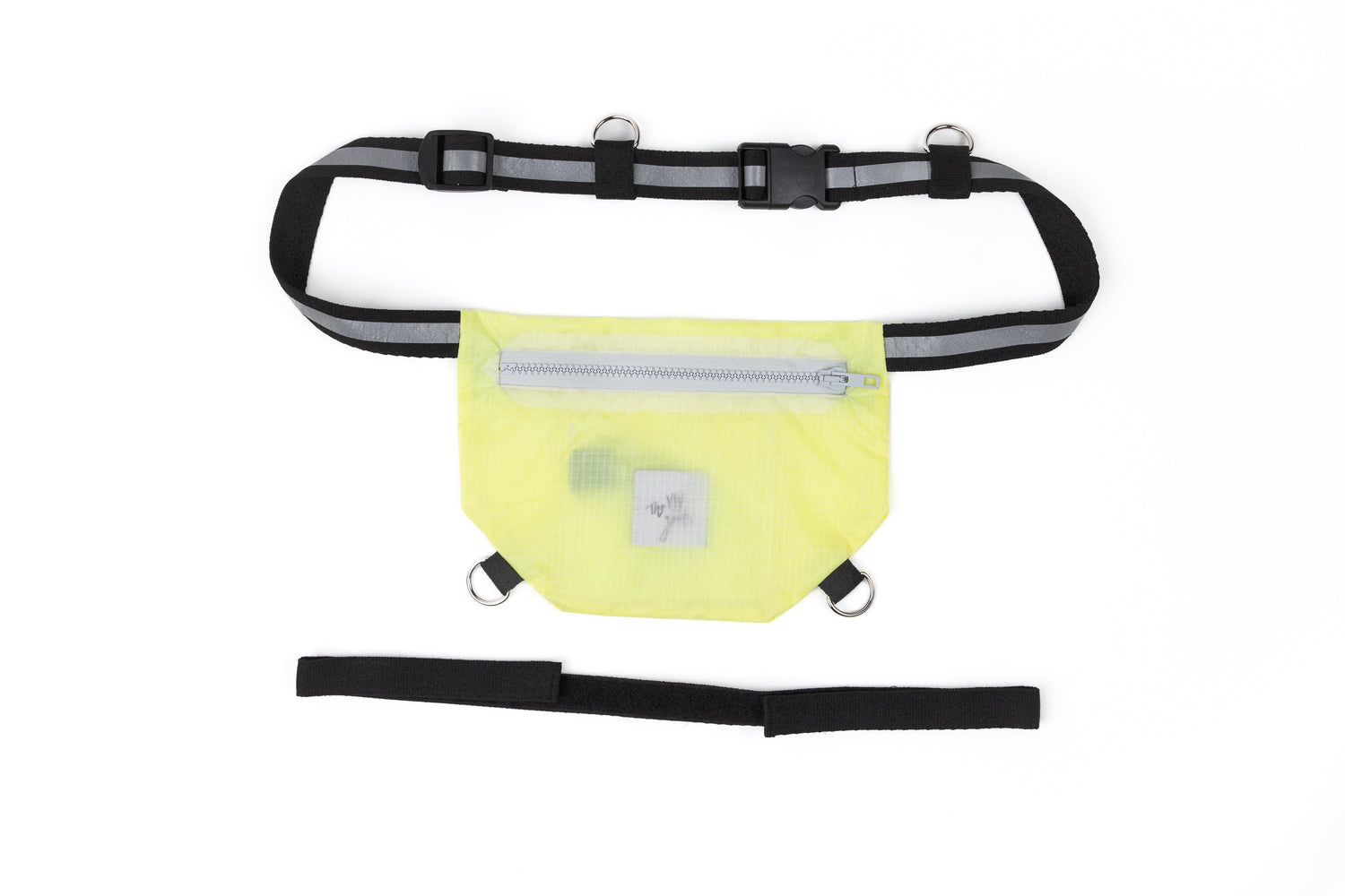 Running bag for athletes flat lay in neon yellow with black straps