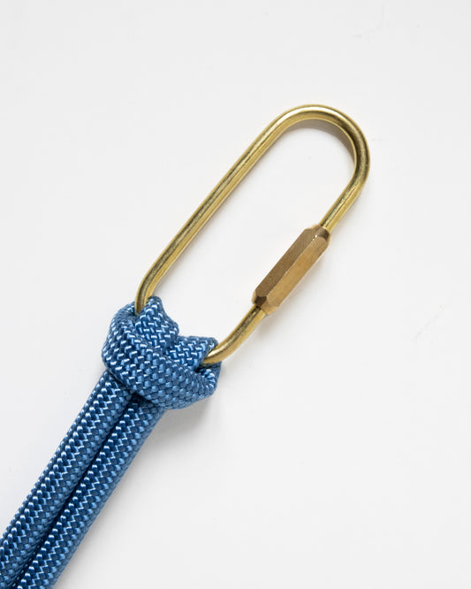 recycled rope keychain with brass carabiner in sky blue