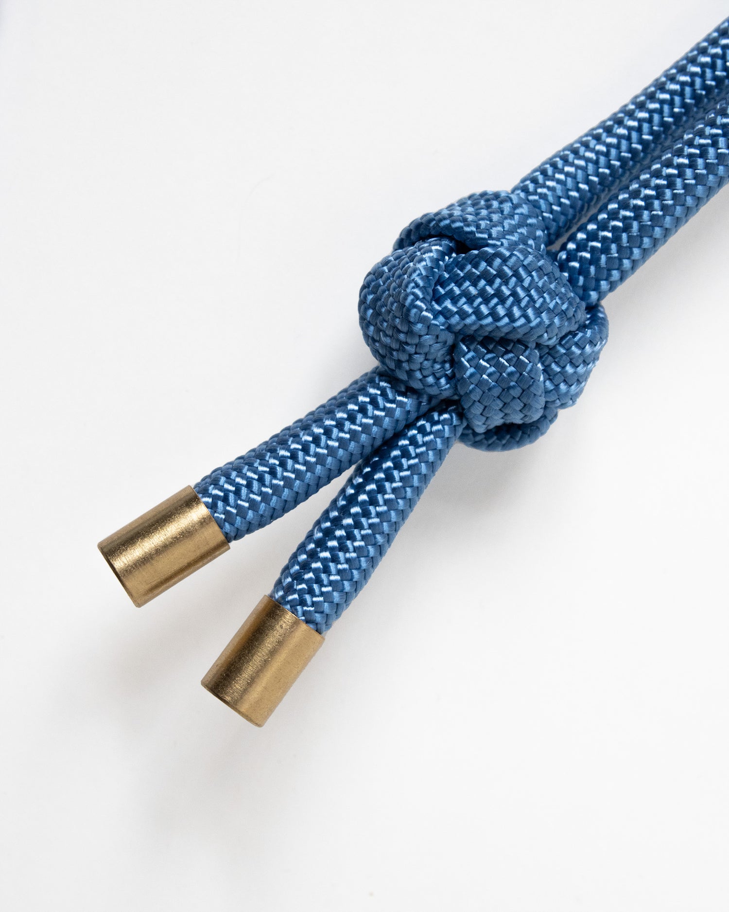 recycled rope keychain with brass carabiner and finishings in sky blue