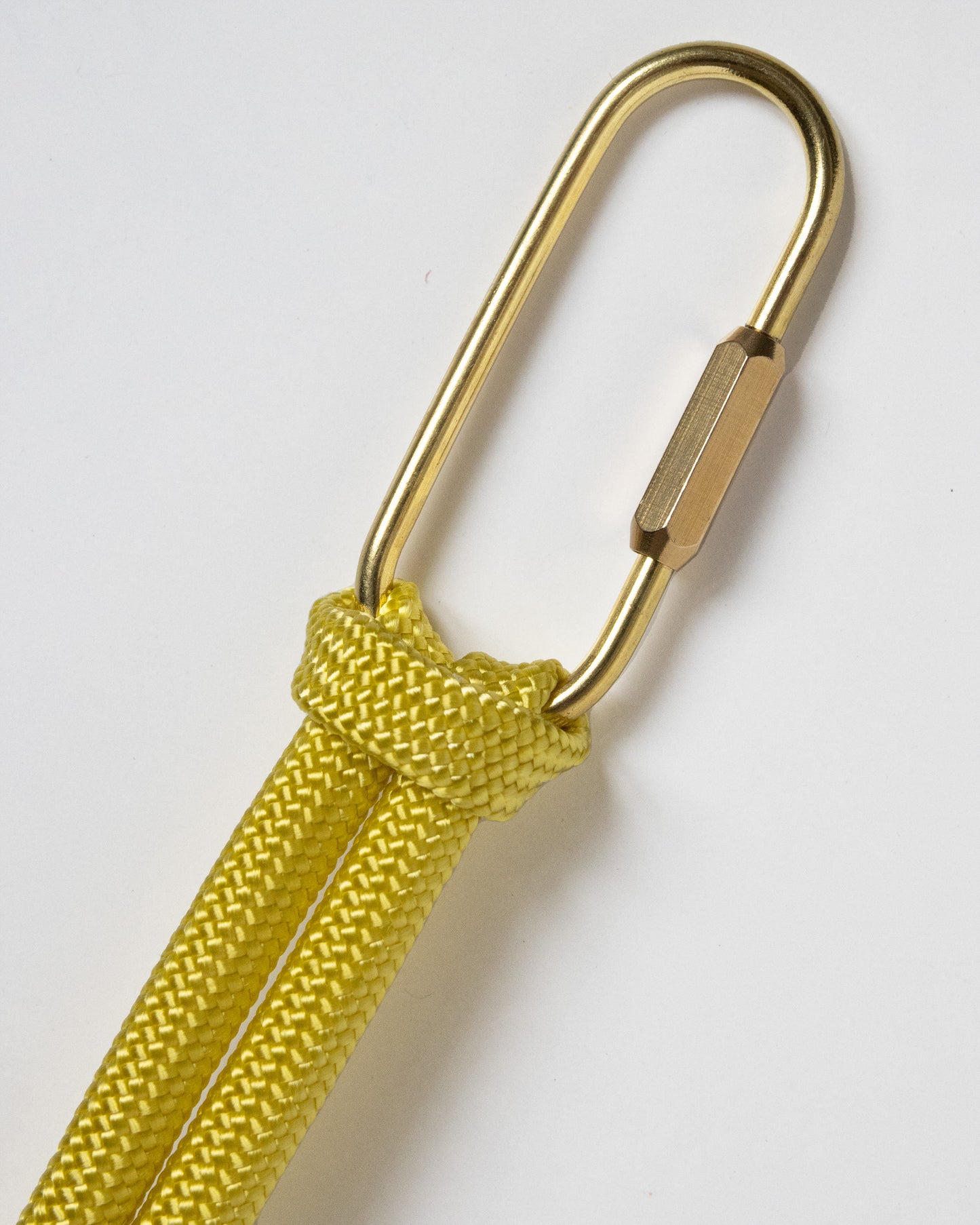 recycled rope keychain with brass carabiner in corn yellow