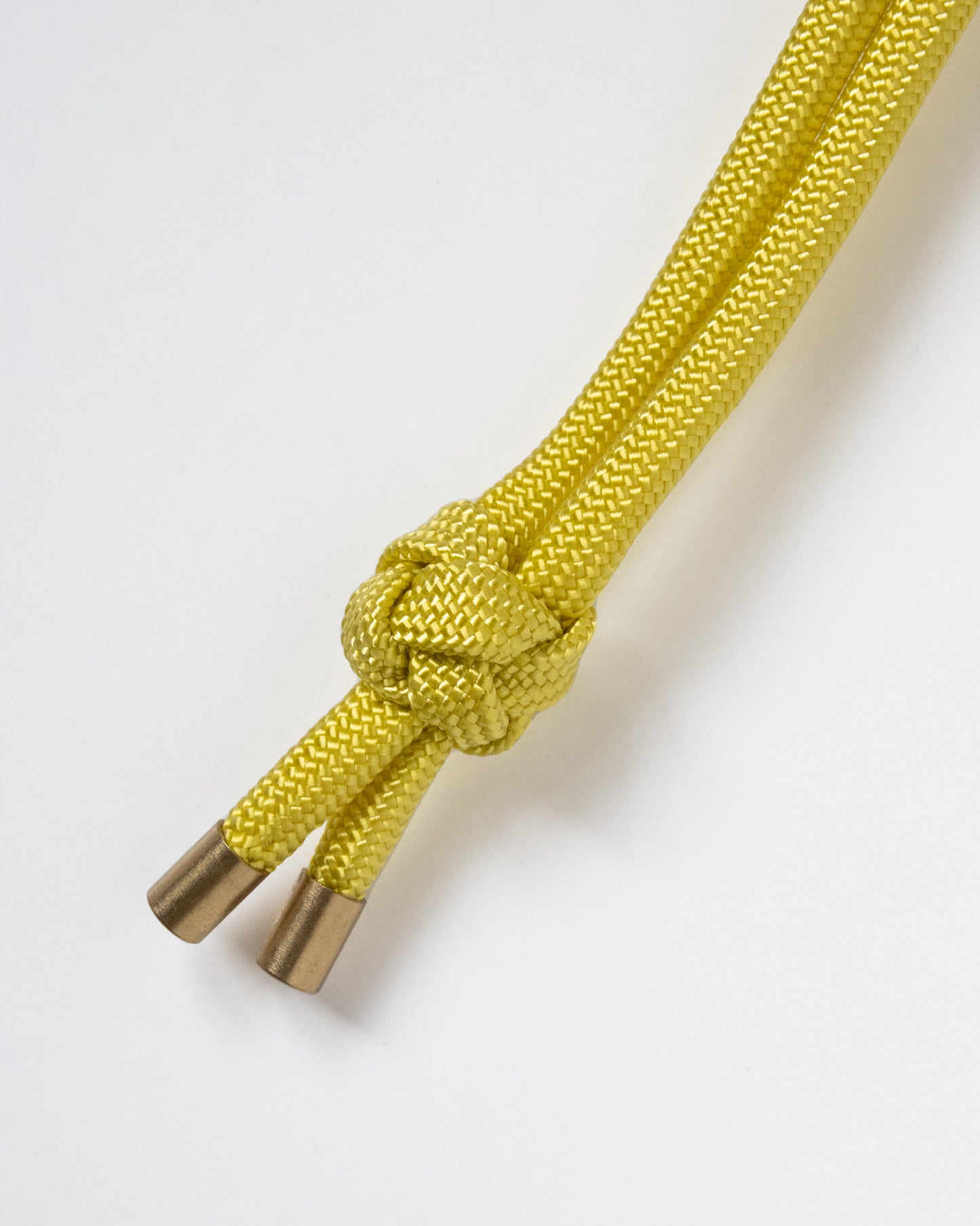 hand knotted recycled rope keychain with brass finishings in corn yellow